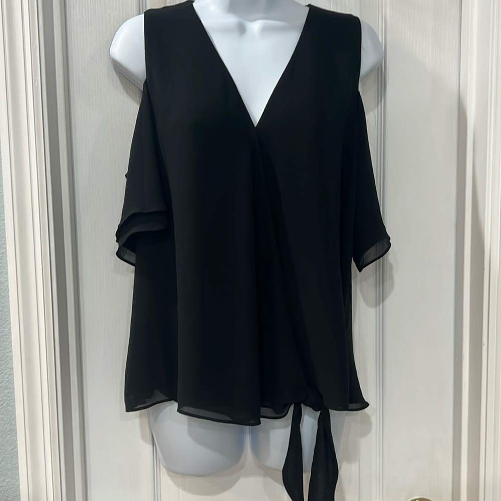 Naked Zebra Cold Shoulder Black Top